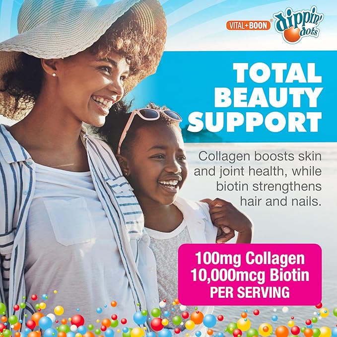 Dippin' Dots - Biotin Collagen Gummies for Women and Men - Hair, Skin & Nails Support - 10,000 mcg Biotin - Vegetarian, Non-GMO, Gluten-Free (60 Count)