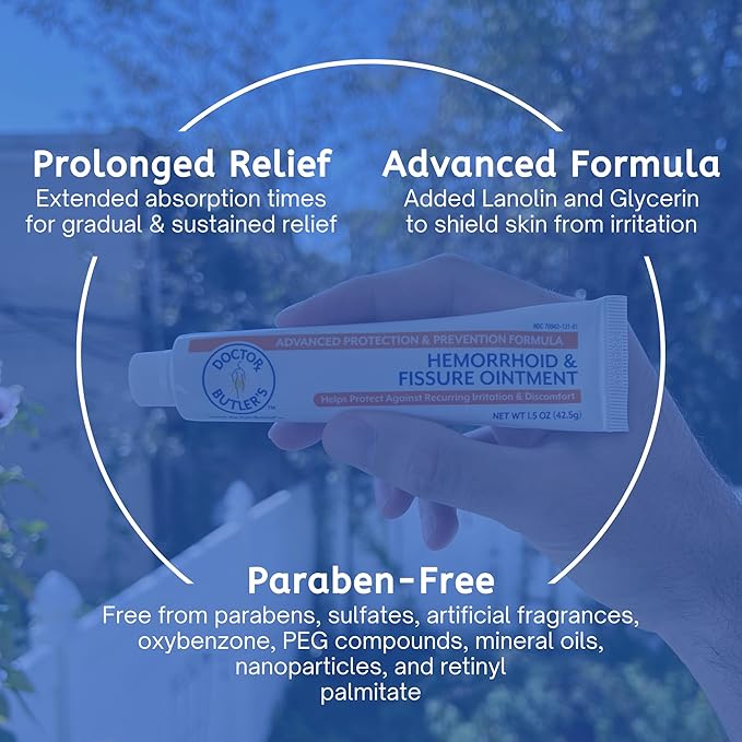 Doctor Butler's Advanced Hemorrhoid & Fissure Ointment – Lidocaine Hemorrhoid Treatment and Fissure Treatment Extra Strength Formula, Heals and Provides Fast Pain and Itch Relief* (1.5 oz.)