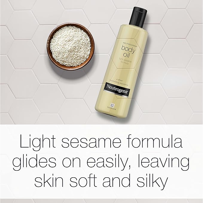Neutrogena Body Oil Light Sesame Formula for Radiant Healthy-Looking Glow, Moisturizer for Dry Skin, Lightweight Non-Greasy Fast-Absorbing Bath and Massage Shower Oil, 16 Fl Oz Bottle Size