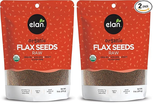 Elan Organic Flax Seed, 9.7 oz, Whole Seeds, Raw Seeds, Non-GMO, Vegan, Gluten-Free, Kosher, High in Fiber, Gels Easily (Pack of 2)