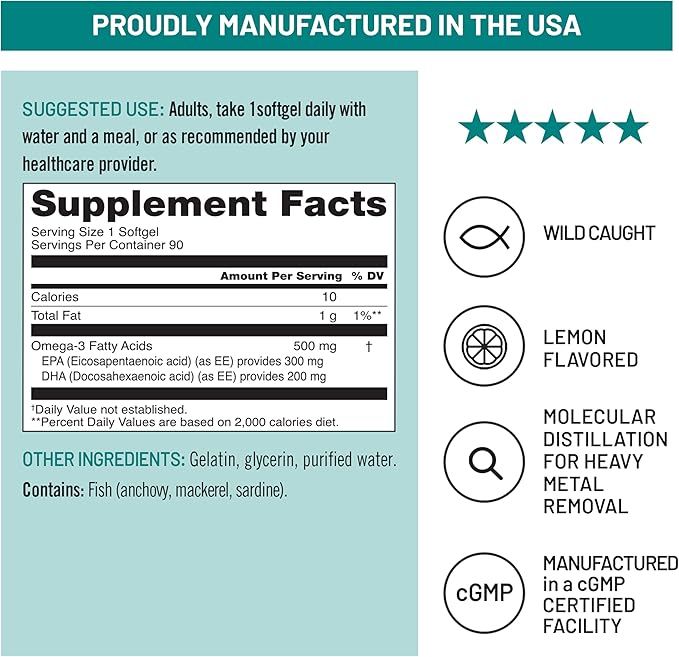 NatureWise Omega 3 Fish Oil - 500 mg per Pill - EPA & DHA - Immune Support, Brain Health & Optimal Wellness - Gluten and Soy Free, Non-GMO - 90 Softgels[3-Month Supply]