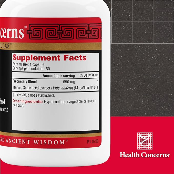 Health Concerns IBP – Heart Health Supplement with Taurine & Grape Seed Extract – Blood Pressure Support – Antioxidant Cardiovascular Circulation Formula – Cholesterol Metabolism – 60 Capsules