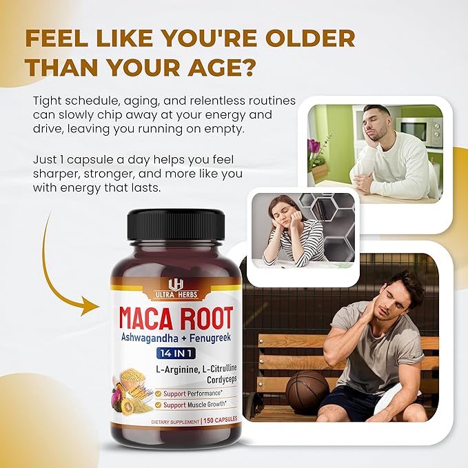 Peruana Maca Root Black, Red, Yellow | Maca Root Capsules Enhanced with Ginseng, Ashwagandha, Fenugreek | Support Stamina, Performance & Mood | 150 Capsules