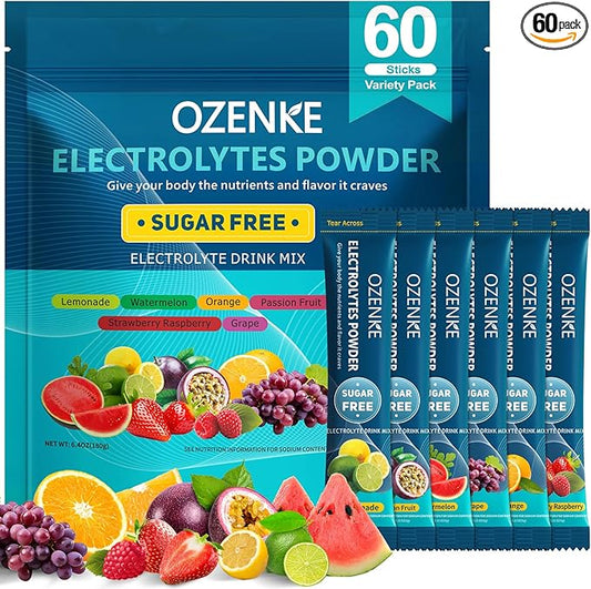 Electrolytes Powder Packets, 60 Sticks Hydration Packets Sugar Free, Electrolyte Drink Mix Travel Electrolyte Packets for Rapid Hydration, 6 Flavors