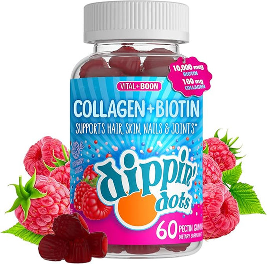 Dippin' Dots - Biotin Collagen Gummies for Women and Men - Hair, Skin & Nails Support - 10,000 mcg Biotin - Vegetarian, Non-GMO, Gluten-Free (60 Count)