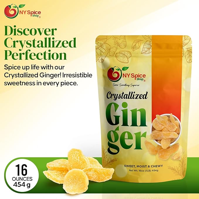 NY SPICE SHOP Candied Ginger Slices – (160 Oz.) 10 Pound Crystallized Ginger Slices – Ginger Hard Candy – Candied Ginger Pieces – Crystallized Ginger Chunks