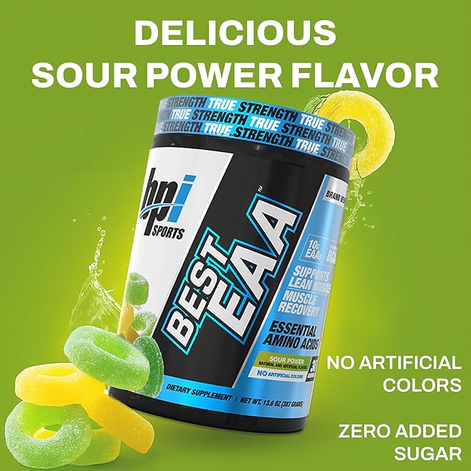 BPI Sports Essential Amino Acids EAA Powder - Pre, Intra & Post Workout Drink - BCAA Powder for Men & Women, EAA + BCAA + Hydration. Advanced Formula with 10g of EAA. (Sour Power)