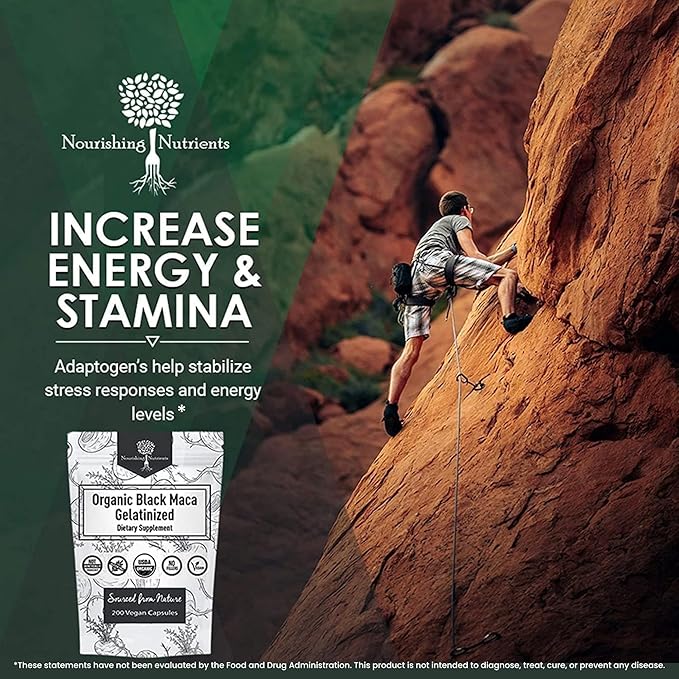 Organic Gelatinized Black Maca – 3X Stronger 200 Capsules for Men & Women, Natural Energy Supplement for Focus, Performance, Stamina & Endurance, Mood Enhancement and Stability, Mental Clarity 1000mg