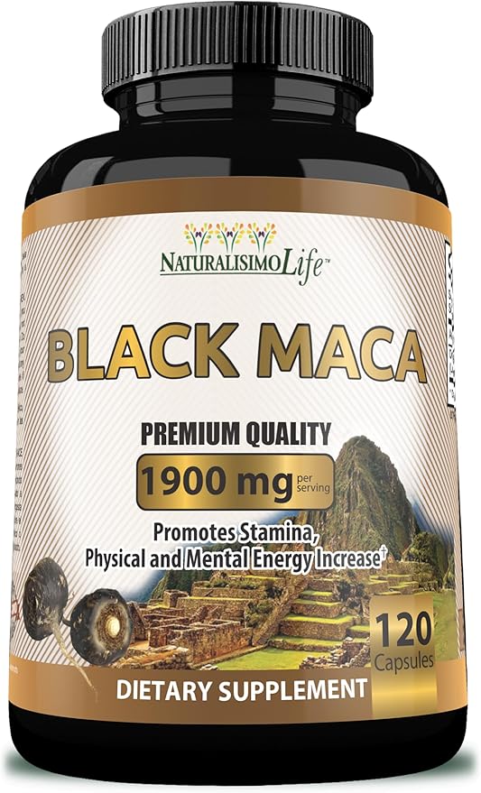 Organic Black Maca 1,900 mg per Serving Natural Energy Booster Peruvian Maca for Men & Women 120 Capsules