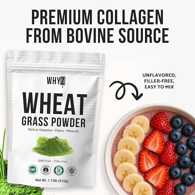 Wheatgrass Powder 100% Pure Whole-Leaf Wheatgrass Powder, Nutrient-Rich Green Wheat Grass Superfood Premium for Smoothies Juices & Wellness Support, Gluten Free Vegan Non-GMO 510g
