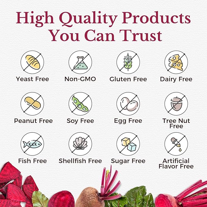 Vitalitown Beet Root Capsules 1300 mg with Organic Beet Root, Natural Nitric Oxide Booster, Superfood for Healthy Heart & Energy Levels, High Potency Supplement, 60 Vegan Capsules, Non-GMO