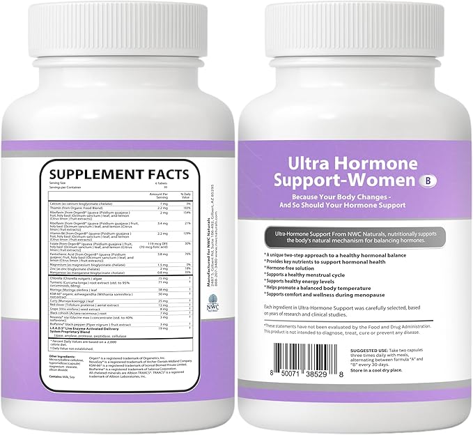 NWC Naturals Ultra-Hormone Support Formula B – Hormone Harmony for Women & Daily Hormone Balance for Women, 180 Capsules – Plant-Based Support with Organic B-Vitamins, Adaptogens & L.E.A.D.S. System