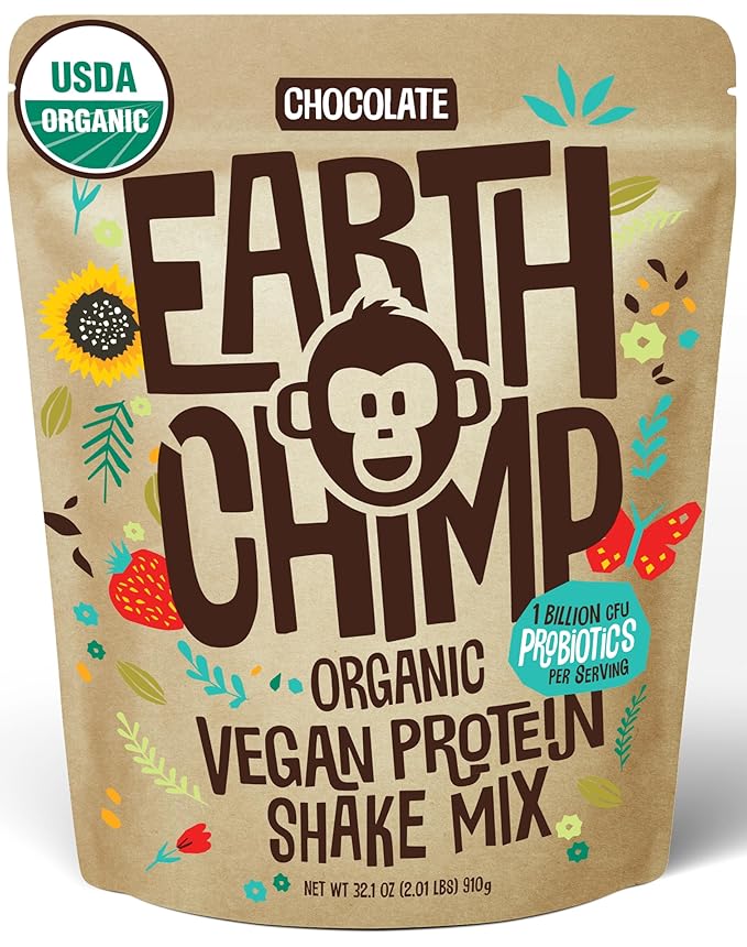 Organic Vegan Protein Powder - with Probiotics - Non GMO, Dairy Free, Non Whey, Plant Based Protein Powder for Women and Men, Gluten Free - 26 Servings 32 Oz (Chocolate)