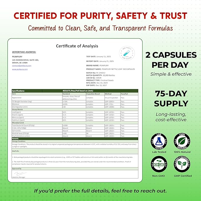 Premium All-in-1 Nettle Leaf, Parsley, Horsetail & Dandelion – Supports Urinary Balance & Hair, Skin, Nail Strength – Made in The USA – 150 Capsules
