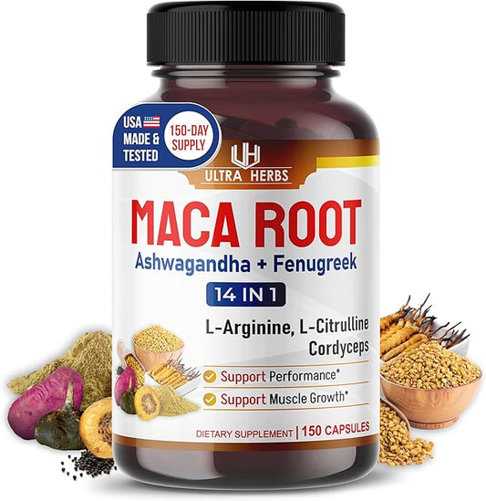 Peruana Maca Root Black, Red, Yellow | Maca Root Capsules Enhanced with Ginseng, Ashwagandha, Fenugreek | Support Stamina, Performance & Mood | 150 Capsules