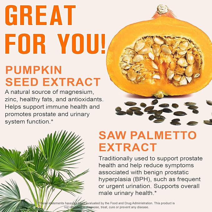 Pumpkin Seed Oil Capsules 1000mg with Saw Palmetto - 300 Softgels for Hair & Urinary Support - 2-in-1 Formula, Rich in Zinc & Omega Fatty Acids - Easy-to-Swallow, Vegan