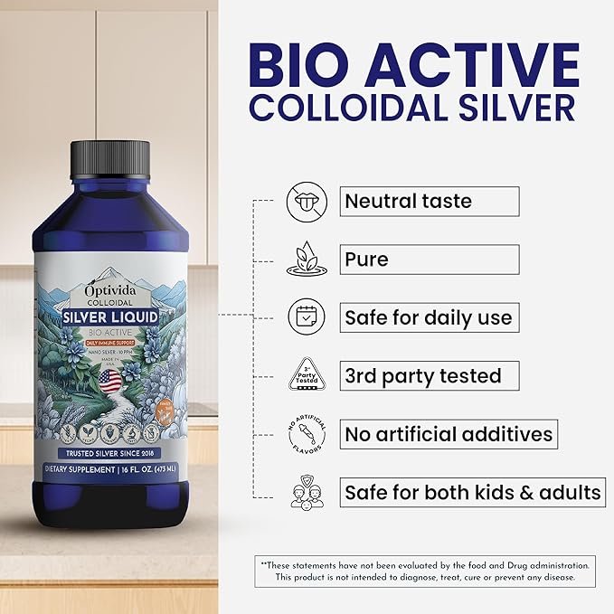 Optivida Health Nano Colloidal Silver Liquid (1 Pack) – Immune Support Supplement with Silver Hydrosol, Liquid for Immune System Support, Colloidal Silver for Adults & Kids, Non-GMO, Gluten-Free