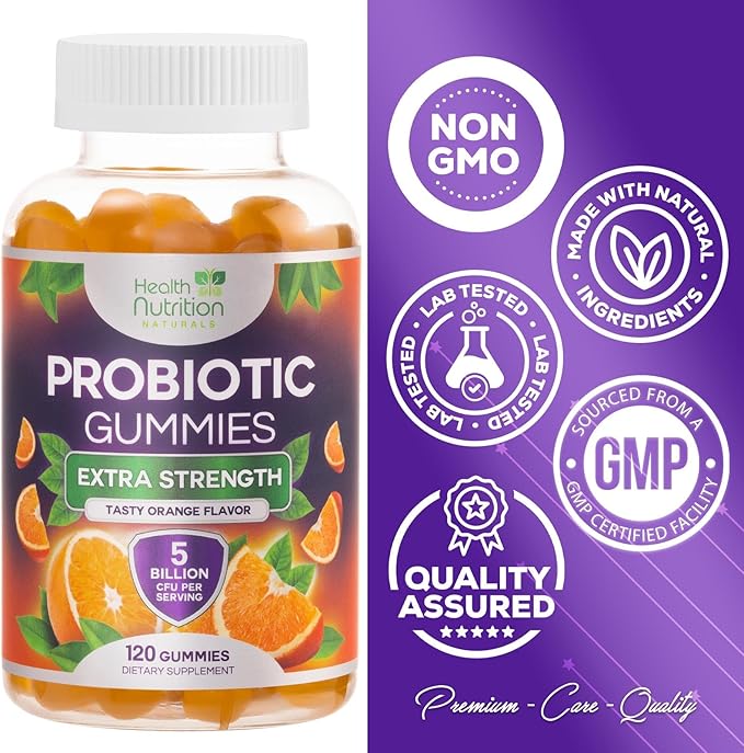 Probiotic Gummies for Women & Men - 5 Billion CFUs Gut Health Support Gummy, Daily Probiotics Supplement for Digestive Health Gummy, Probiotic Strains for Immune Support, Non-GMO & Vegan - 120 Gummies