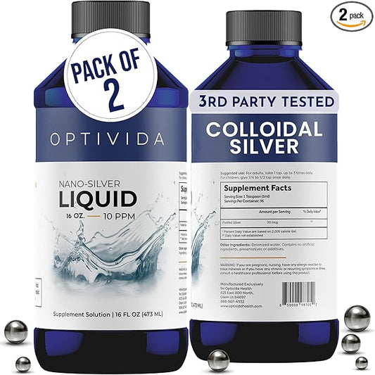 Optivida Health Nano Colloidal Silver Liquid (2 Pack) – Immune Support Supplement with Silver Hydrosol, Liquid for Immune System Support, Colloidal Silver for Adults & Kids, Non-GMO, Gluten-Free