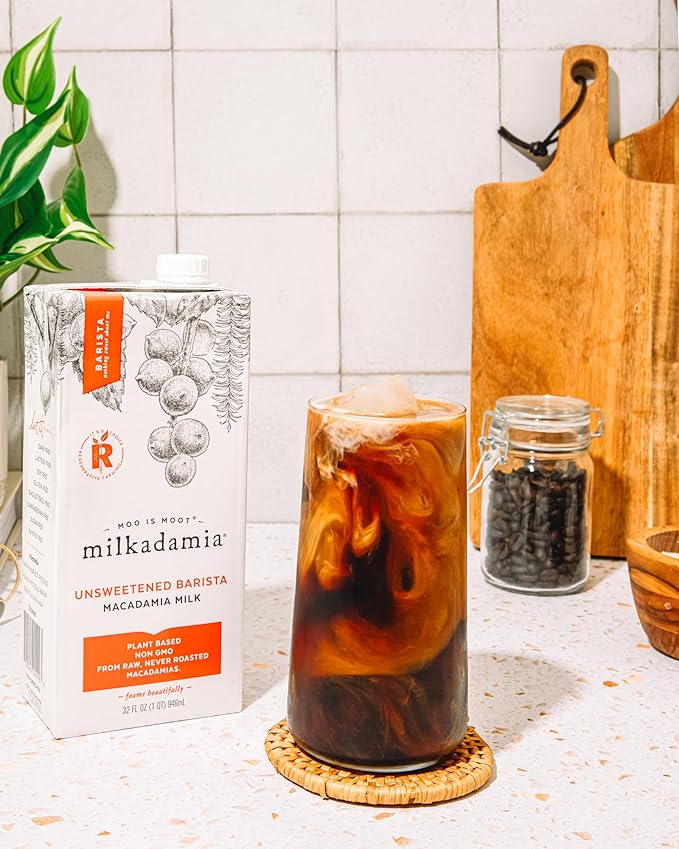 milkadamia Macadamia Milk - Unsweetened Barista - 32 Fl Oz (Pack of 6) - Lactose Free, Vegan, Shelf Stable, Plant Based, Non Dairy, Dairy Free