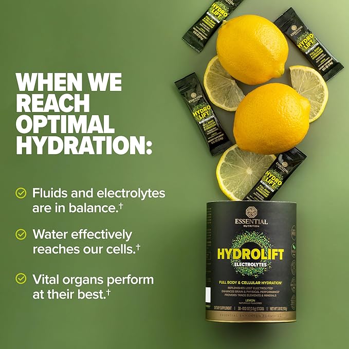 Hydrolift Electrolytes - Powerful Hydration Formula - with Trace Elements & Minerals - Keto Friendly - Sugar Free - Lemon, Naturally Flavored - 30 Sticks