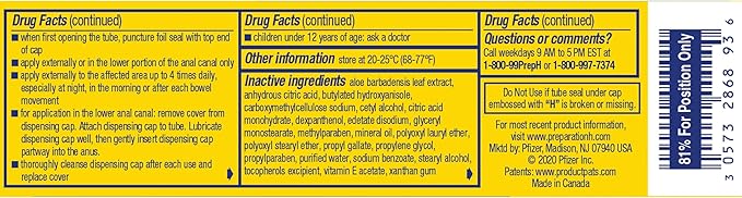 Preparation H Hemorrhoid Symptom Treatment Cream (0.9 Ounce Tube), Maximum Strength Multi-Symptom Pain Relief with Aloe