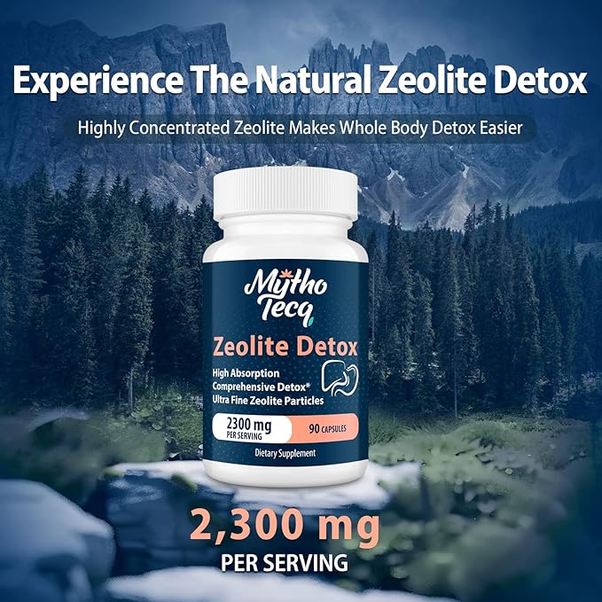 2300 MG Zeolite Detox Capsules - Activated Charcoal & Bentonite Clay, Highly Absorbable Full Body, Liver & Gut Cleanse, Zeolite Clinoptilolite（180 Capsules）