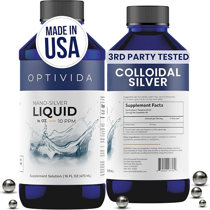 Optivida Health Nano Colloidal Silver Liquid (1 Pack) – Immune Support Supplement with Silver Hydrosol, Liquid for Immune System Support, Colloidal Silver for Adults & Kids, Non-GMO, Gluten-Free