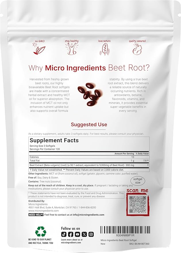 Beet Root 9,000mg Equivalent | 360 Softgels with MCT Oil | Highly Bioavailable | Max Strength | Super Beets Supplements | Fresh Beetroot Extract | Nitric Oxide, Blood Pressure, & Heart Health Support