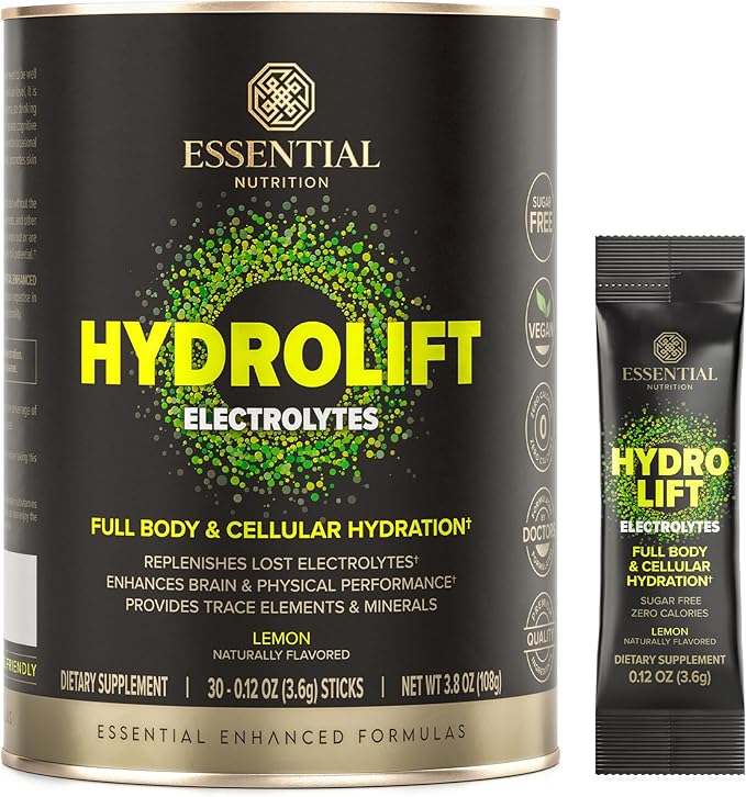 Hydrolift Electrolytes - Powerful Hydration Formula - with Trace Elements & Minerals - Keto Friendly - Sugar Free - Lemon, Naturally Flavored - 30 Sticks