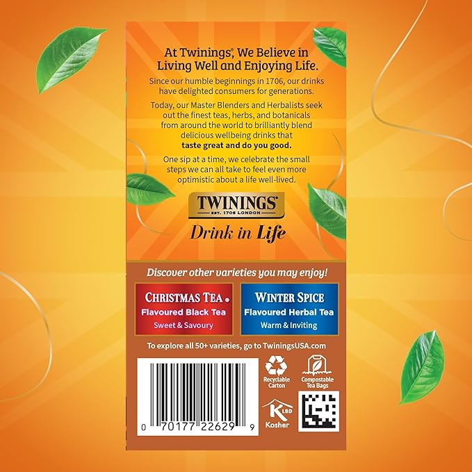 Twinings Gingerbread Joy Black Tea Individually Wrapped Bags, 20 Count (Pack of 6), Ginger & Cinnamon, Caffeinated, Enjoy Hot or Iced, 120 Teabags