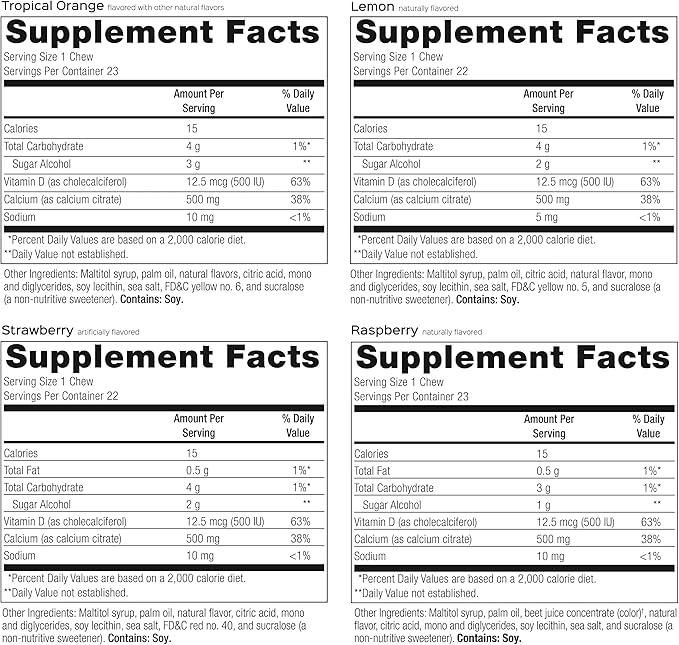 Bariatric Advantage Calcium Citrate Chewy Bites 500 mg - Highly Absorbable & Digestible - Vitamin D3 - Easily Chewable Calcium Supplement - Assorted Fruit - 90 Count
