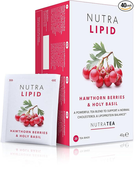 Nutra Tea NUTRALIPID - Lipid Management Tea | Cholesterol Tea – Supports Cholesterol Levels and Heart Health – Includes Red Yeast Rice & Fenugreek - 40 Enveloped Tea Bags Herbal Tea - (2 Pack)