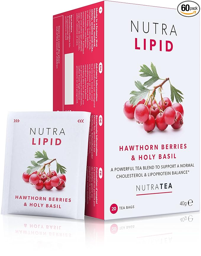 Nutra Tea NUTRALIPID - Lipid Management Tea | Cholesterol Tea – Supports Cholesterol Levels and Heart Health – Includes Red Yeast Rice & Fenugreek - 60 Enveloped Tea Bags Herbal Tea - (3 Pack)