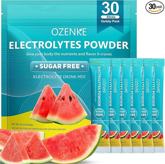 Electrolytes Powder Packets,30 Sticks Hydration Packets Sugar Free, Electrolyte Drink Mix Portable Electrolyte Packets for Rapid Hydration, 0 Sugar & 0 Calorie, Watermelon Flavor
