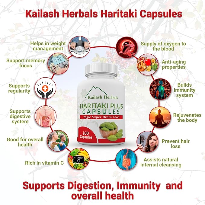 Organic Haritaki Capsules - Improves Digestion - Detoxification & Rejuvenation – Maintains Regularity - Brain Function- 100 Capsules Terminalia chebula | Vegan, Non-GMO