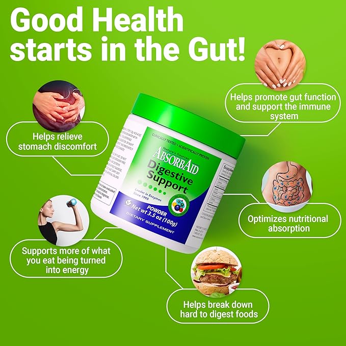 AbsorbAid Digestive Enzymes 100 Grams, Proven to Increase Vital Nutrient Absorption by up to 71%
