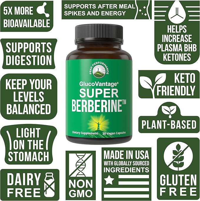 Dihydroberberine Super Berberine Supplement - GlucoVantage® 200mg Now 5X More Effective Than Regular Berberine HCL Powder Capsules. Metabolism Support Keto Friendly Plus Vegan Extract Pills