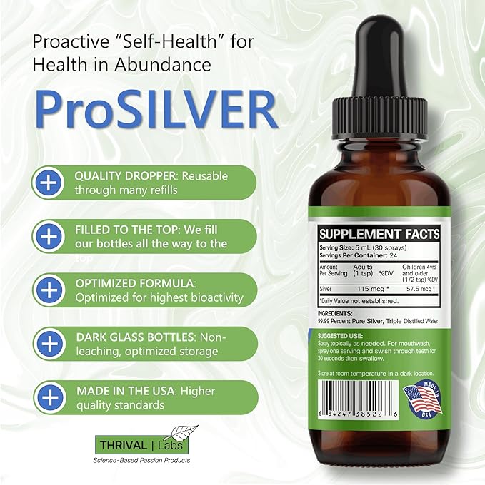 Ionic Colloidal Silver Liquid Dropper 20 PPM 4oz Inmune Support Plata Coloidal Drops for Immunity Bio Active