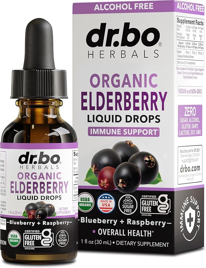 Elderberry Syrup Organic Liquid Drops - Sugar Free Immune Support Supplement for Adults & Kids, Ages 1 Immune Booster - Pure Organic Elderberry Syrup Liquid Drops Tincture Extract Concentrate 1 Fl Oz
