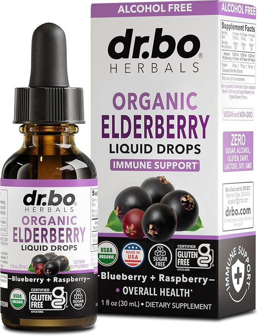 Elderberry Syrup Organic Liquid Drops - Sugar Free Immune Support Supplement for Adults & Kids, Ages 1 Immune Booster - Pure Organic Elderberry Syrup Liquid Drops Tincture Extract Concentrate 1 Fl Oz