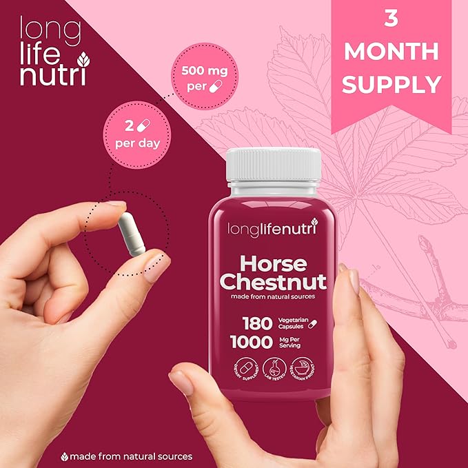Horse Chestnut Extract 500mg - 180 Vegetarian Capsules, Organic Supplement for Daily Wellness & Circulation, 3-Month Supply, GMP Certified, Made in USA