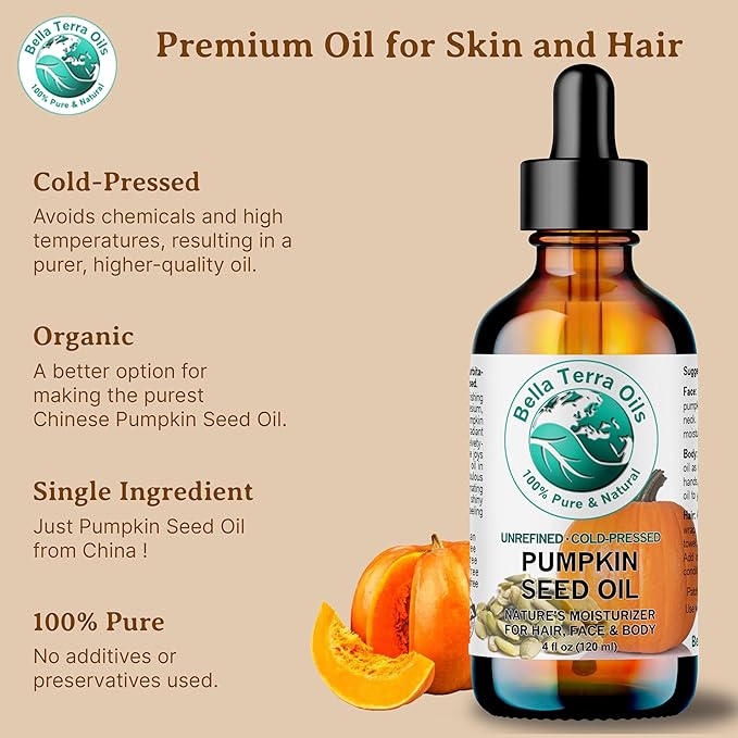 Bella Terra Oils Pumpkin Seed Oil for Hair, Skin, and Nails – 1 gallon, Deeply Hydrating, Nutrient-Rich, Premium Quality