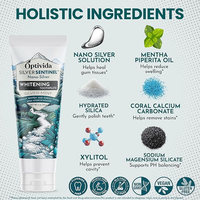 OPTIVIDA Fluoride Free Nano Hydroxyapatite Toothpaste with Colloidal Silver & Xylitol (4oz) to Help Protect Enamel & Cavity. Dentist Formulated Remineralizing Toothpaste for Adults & Kids Sensitivity.