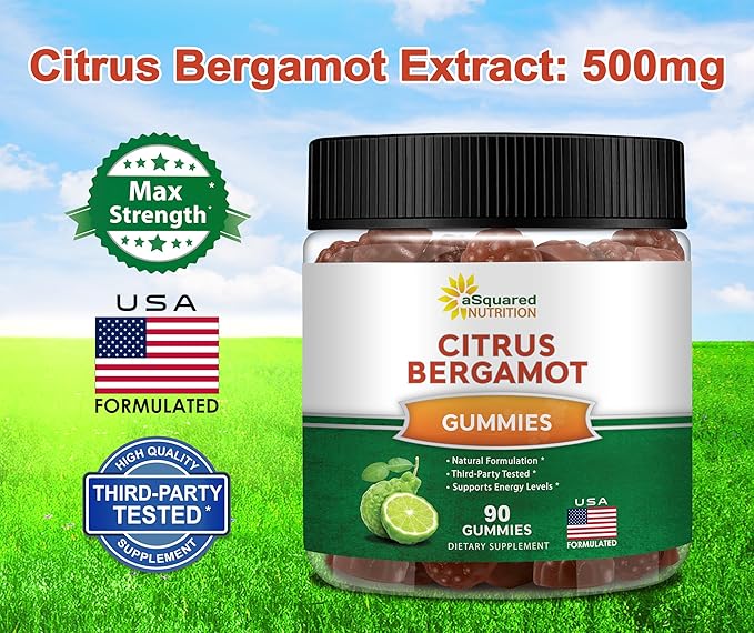 aSquared Nutrition Citrus Bergamot Gummies - Citrus Bergamot Extract Supplement 500mg Per Serving - Pure Gummy Alternative to Capsules & Pills