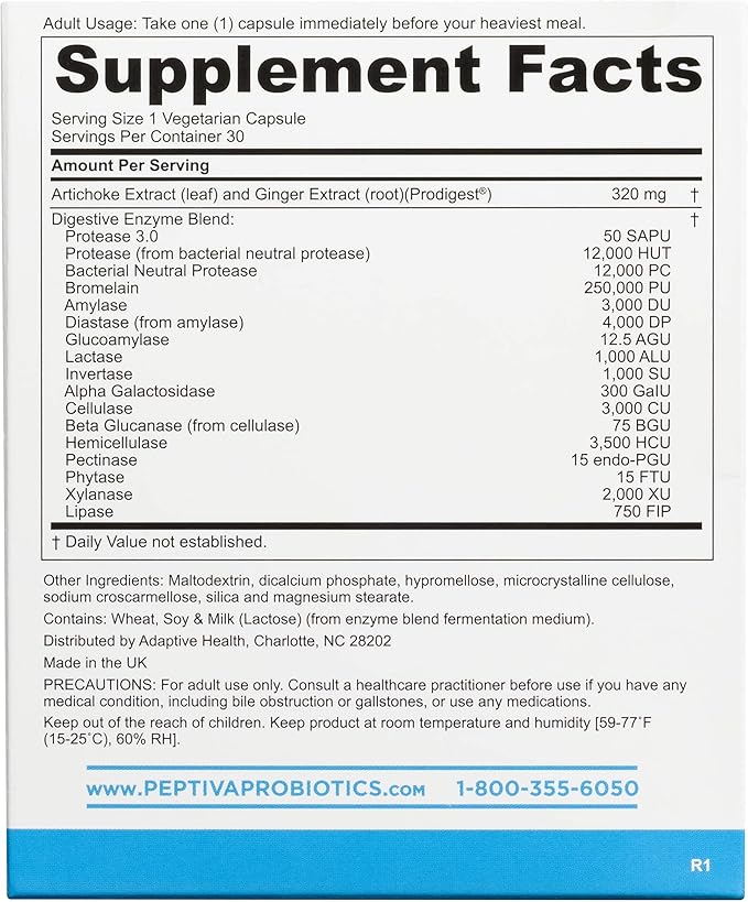 Peptiva Digestive Enzyme Supplement + ProDigest - Helps with Bloating, Gas, Constipation - 30 Count