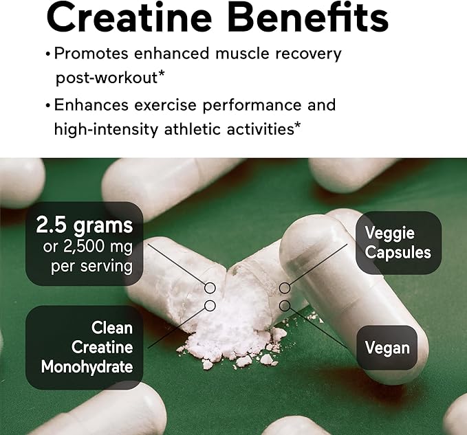 SMARTERNUTRITION Creatine Monohydrate Pills with 2500mg (2.5g) Per Serving, Vegan Capsules - Pre & Post Workout Recovery Support, Promotes Muscle Mass &. Endurance - 60 Count[30-Day Supply]