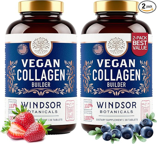 Vegan Collagen for Women and Men - Organic Superfood, Amino Acids Glycine, Lysine, Proline for Healthy Skin, Hair, Nails - Plant-Based Collagen Booster Supplements - 60 Gluten-Free Vegetarian Pills
