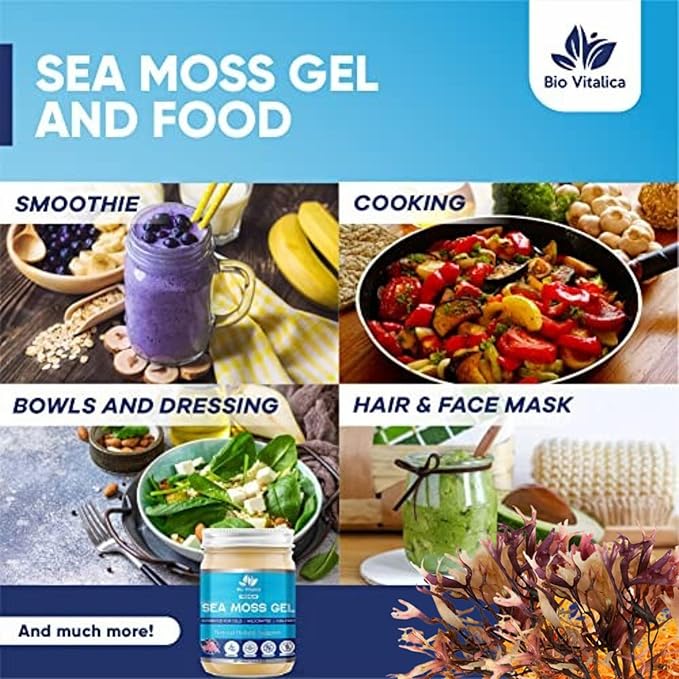 Sea Moss Gel by BioVitalica - Irish sea Moss raw Organic - Premium Quality - Dr Sebi, Vegan superfood for Cells - 100% Natural Seamoss Gel - (Pack of 3, Original)