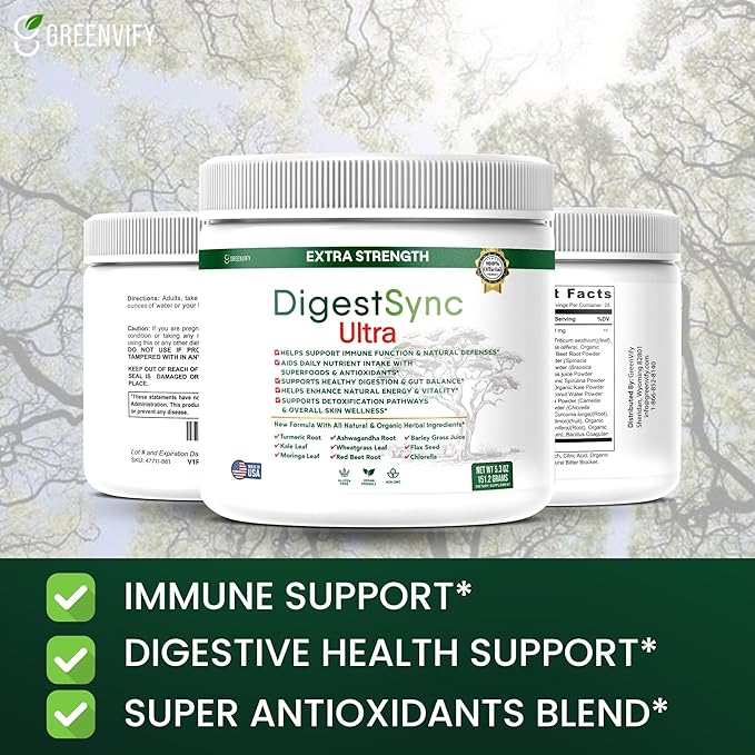 DigestSync Ultra Extra Strength Digestive Support Supplement with Organic Superfoods, 5.3 oz, 28 Servings (1)